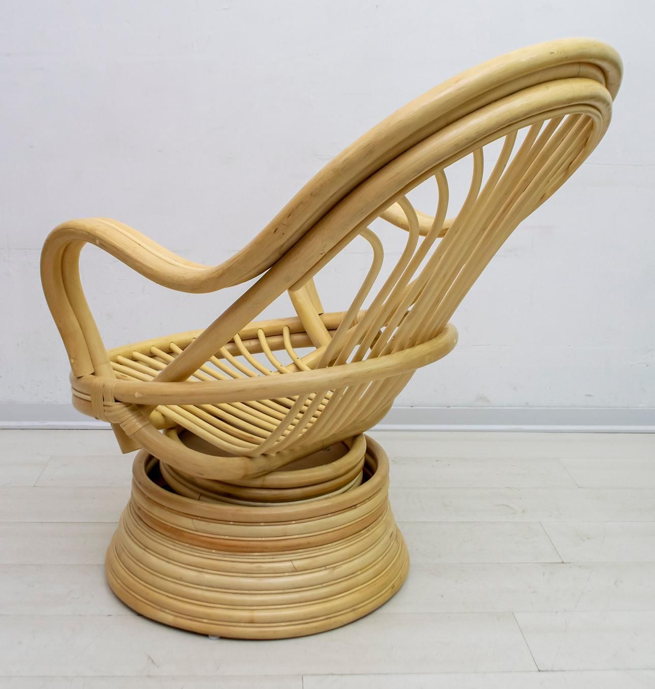 Mid Century Modern Swivel And Rocking Armchair Bamboo, 1970s photo Garden Furniture