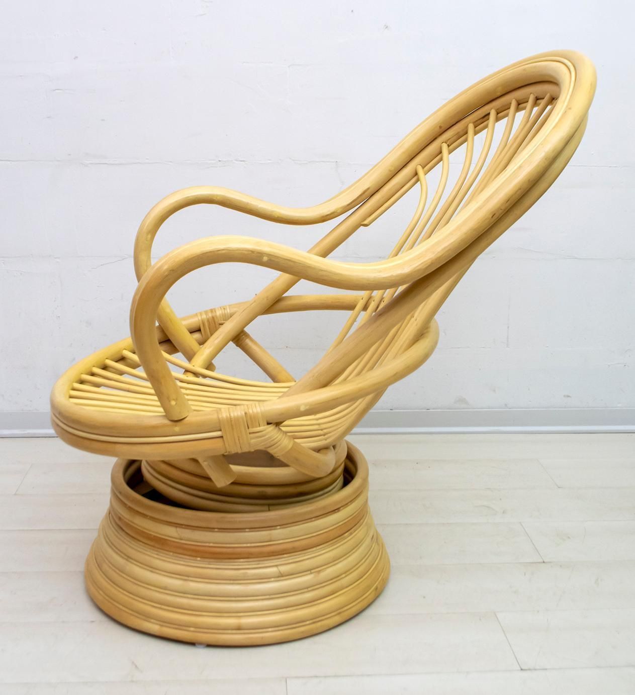 Mid Century Modern Swivel And Rocking Armchair Bamboo, 1970s photo 1195.0