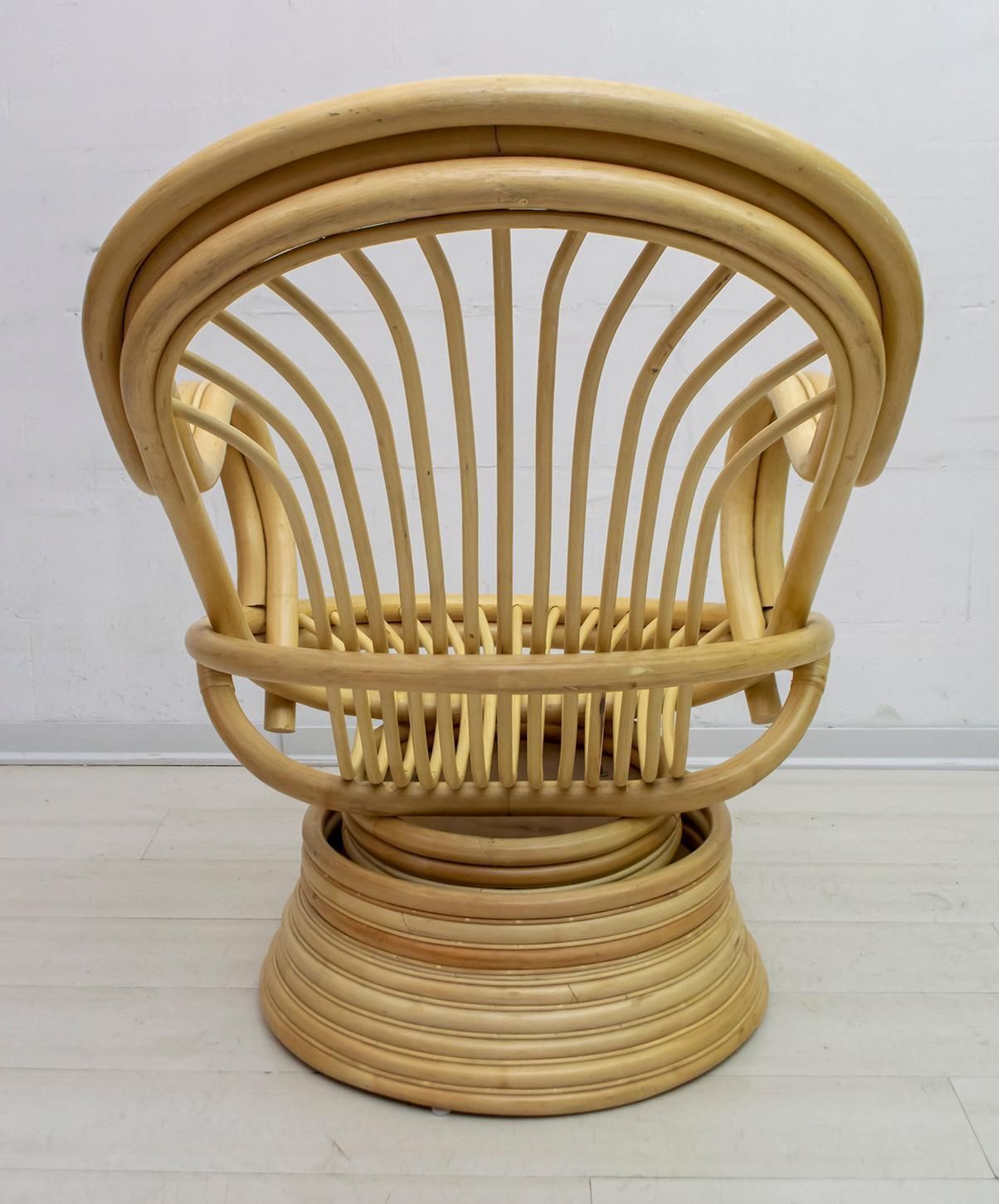 Mid Century Modern Swivel And Rocking Armchair Bamboo, 1970s photo vintage