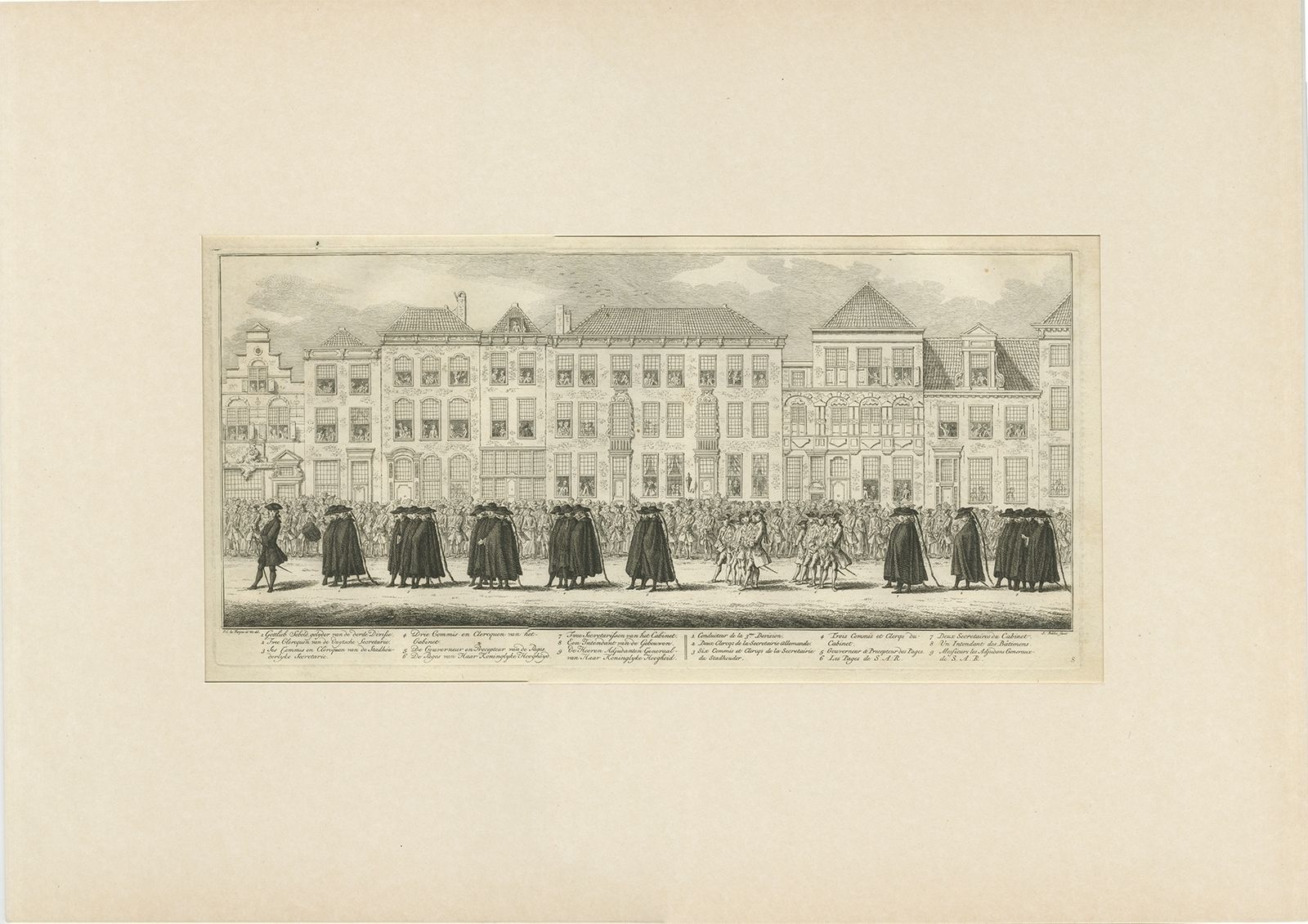 Pl.8 Antique Print Of The Funeral Procession Of Anna Van Hannover By Fokke (1761)