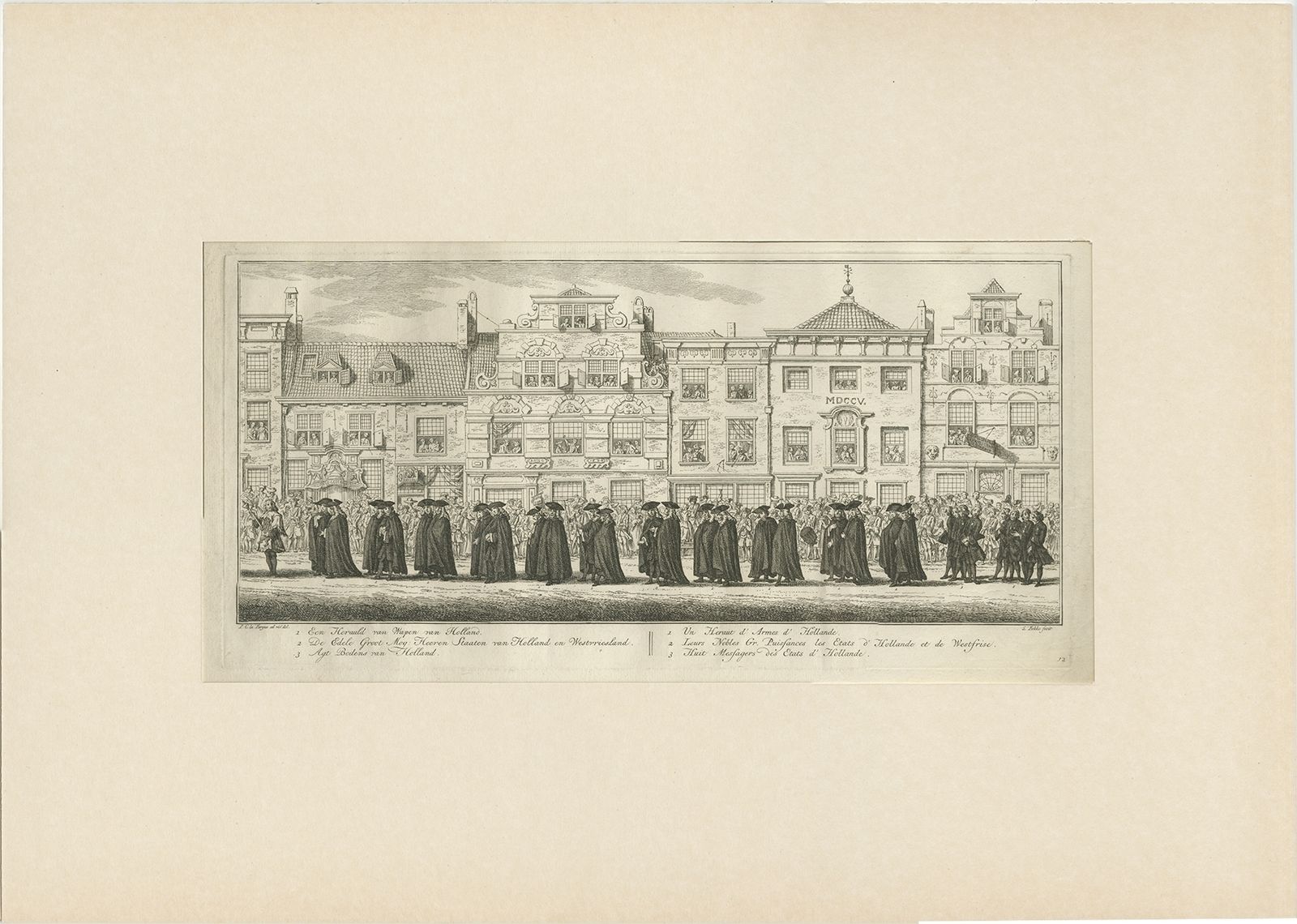 Pl.12 Antique Print Of The Funeral Procession Of Anna Van Hannover By Fokke (1761)