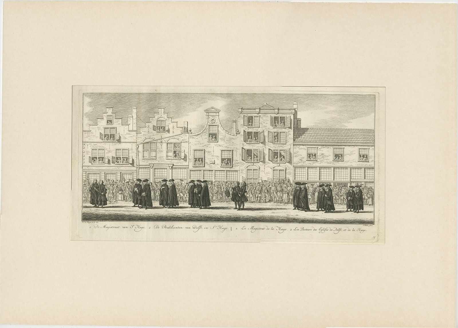 Pl.15 Antique Print Of The Funeral Procession Of Anna Van Hannover By Fokke (1761)