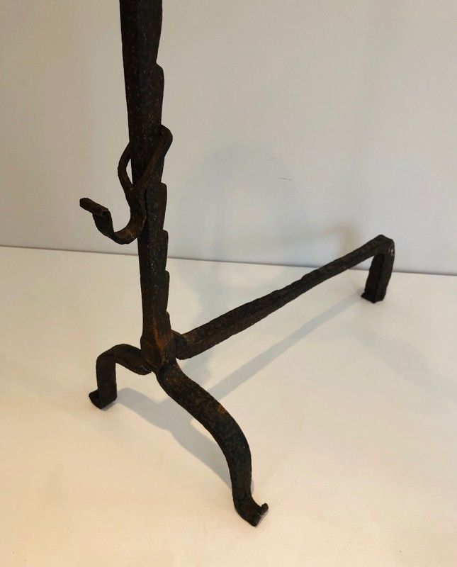 Pair Of Wrought Iron Landiers. French. 17th Century photo vintage