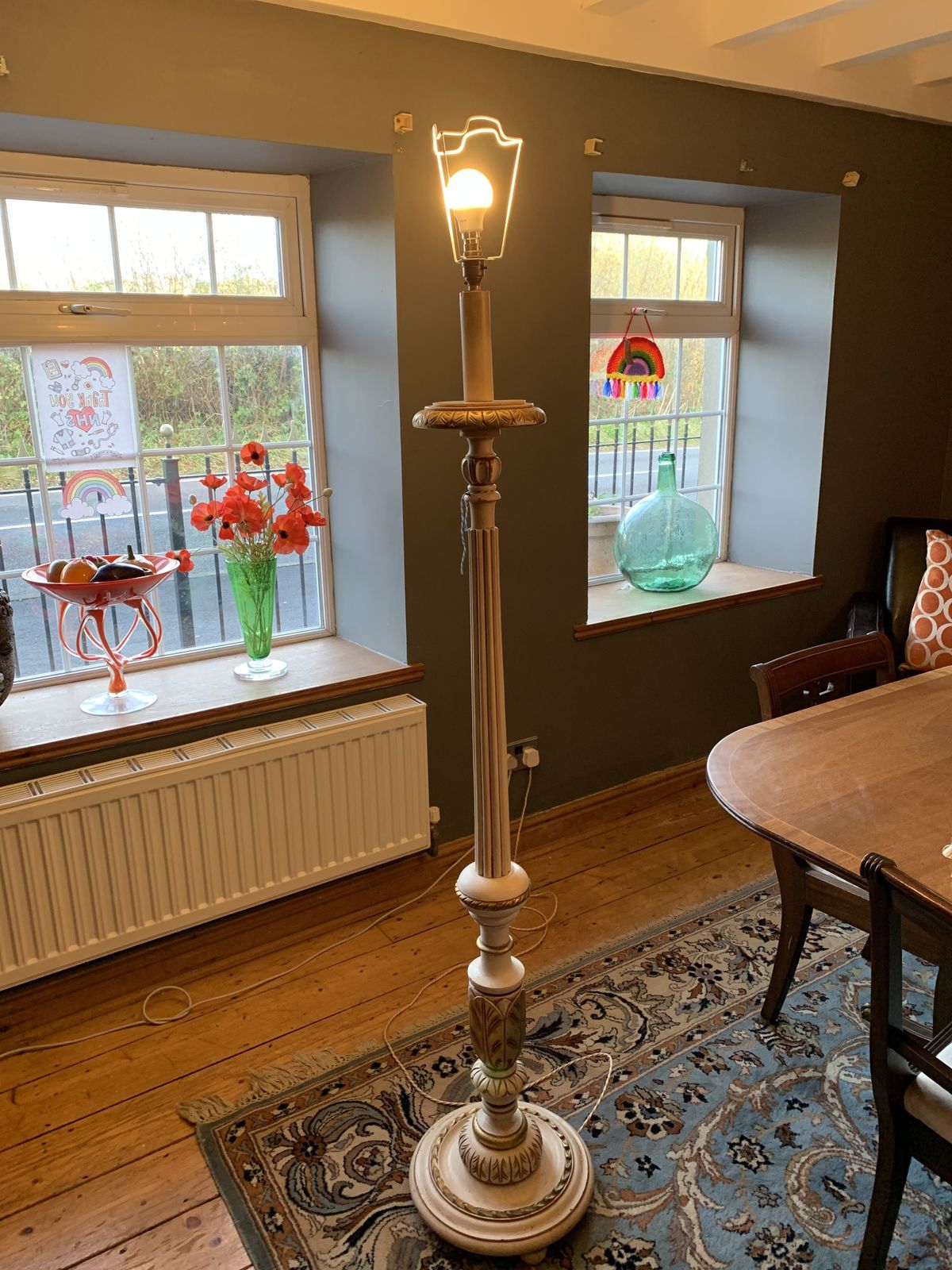 Vintage Wooden Torchere Floor Lamp photo for sale