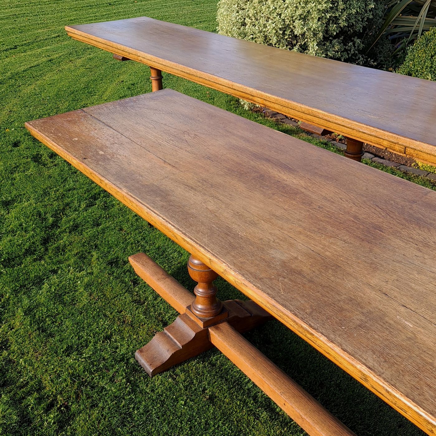 Pair Of English Oak Trestle Tables photo Furniture