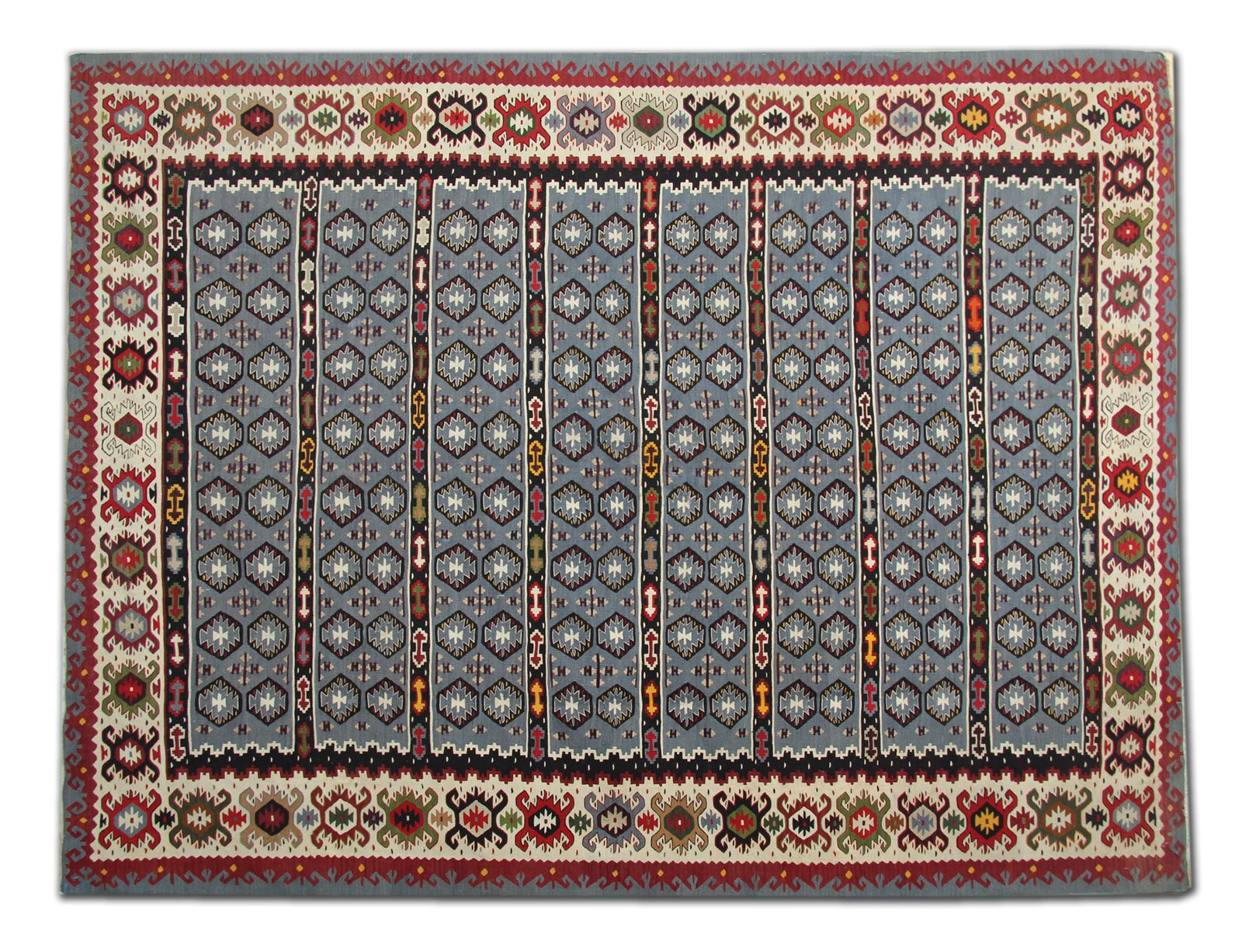 Antique Rugs Blue Carpet, Geometric Striped Serbian Kilim Rug 206 X 270 Cm photo furniture