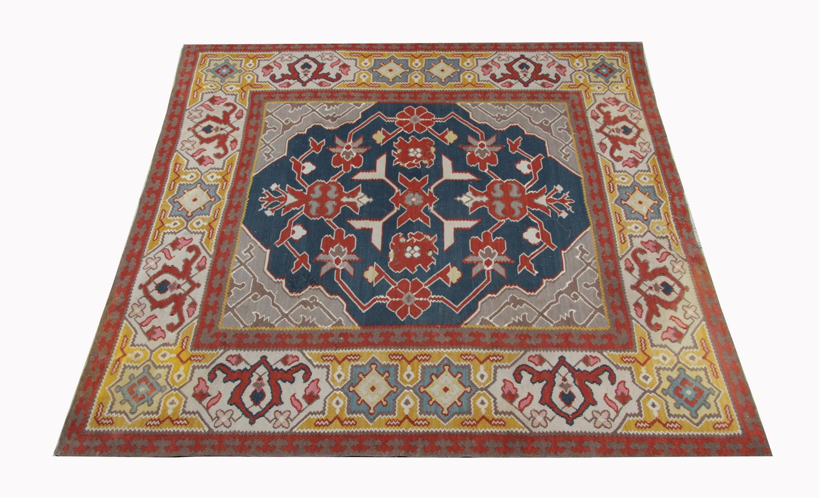 Antique Rugs Blue Carpet Serbian Square Kilims Handwoven Wool Rug 153 X 162 Cm photo Textiles
