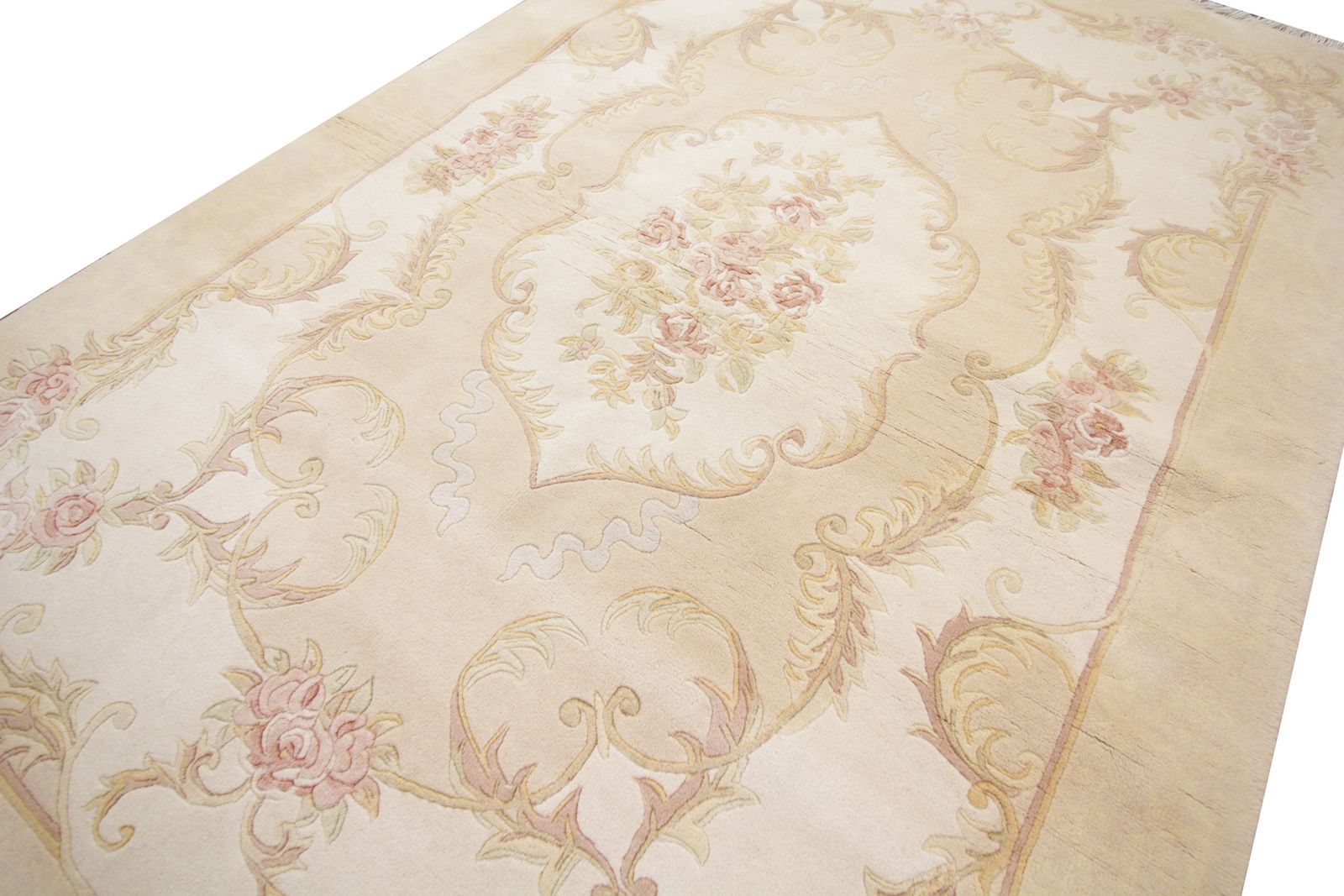 Vintage Savonnerie Style Chinese Rug, Handmade Oriental Wool Carpet  124x182 Cm photo for sale