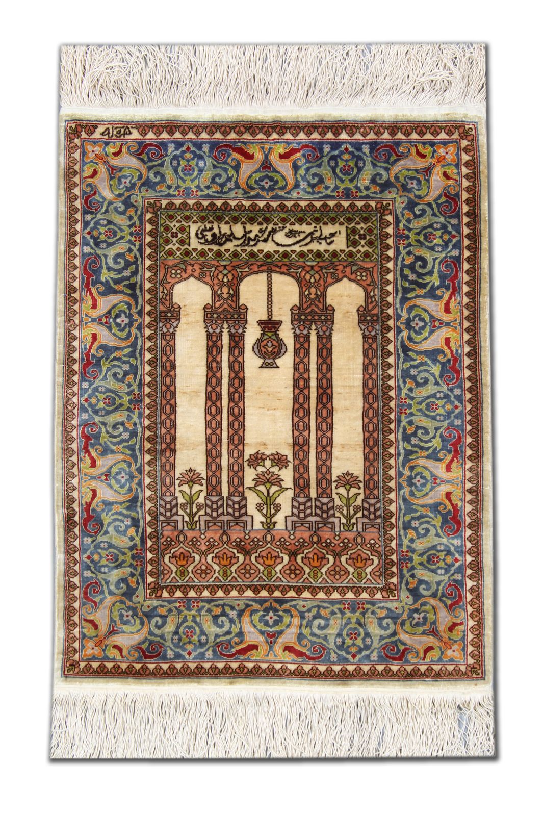Puur zijden vloerkleed, klein traditioneel tapijt, handgemaakt Turks Hereke 44x74 cm