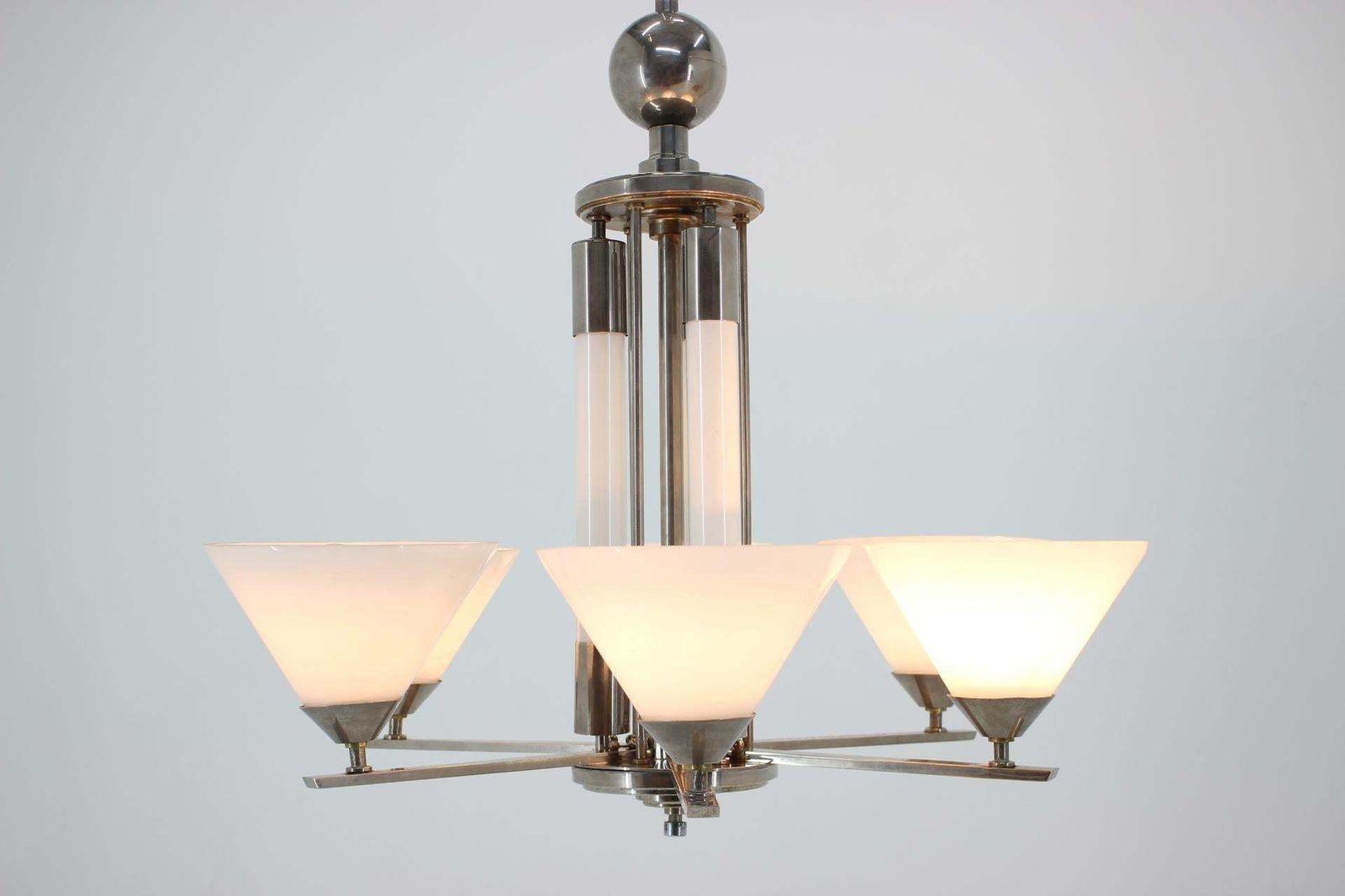 Big Original Art Deco, Bauhaus Chrome Pendant, 1930s / Functionalism photo Lighting