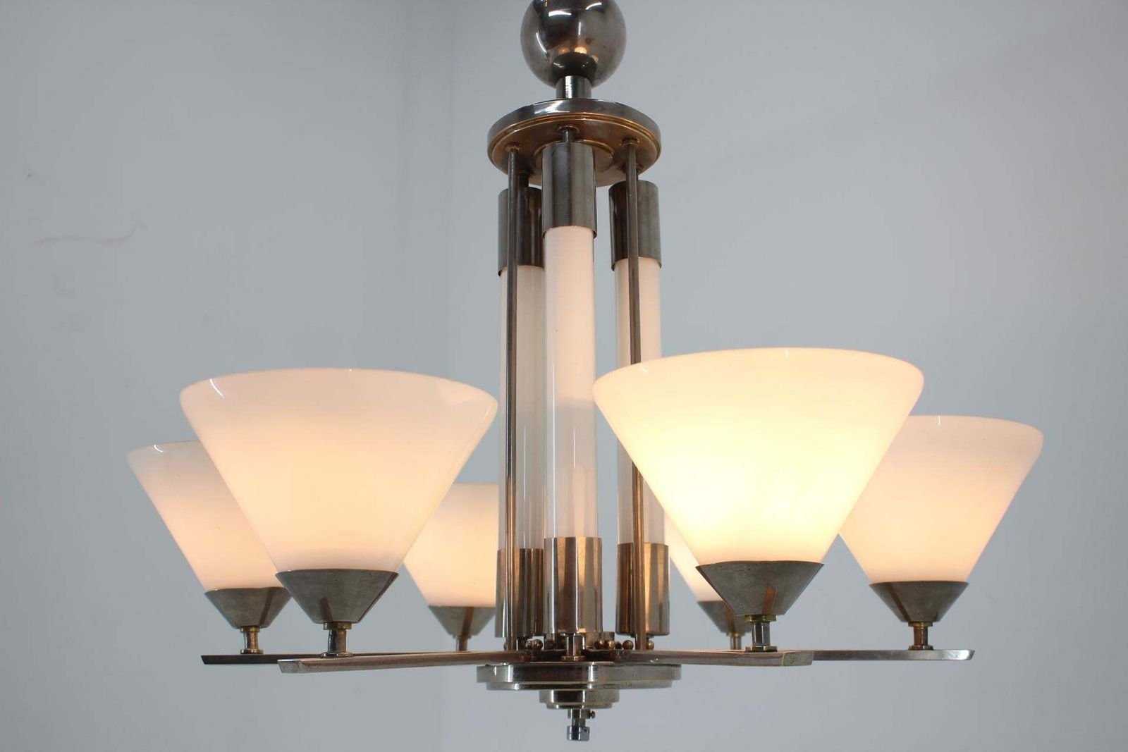 Big Original Art Deco, Bauhaus Chrome Pendant, 1930s / Functionalism photo 3053.0