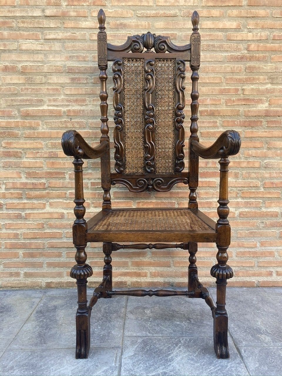 Louis Xvi Style French Carved Walnut Armchair With Reed Seat