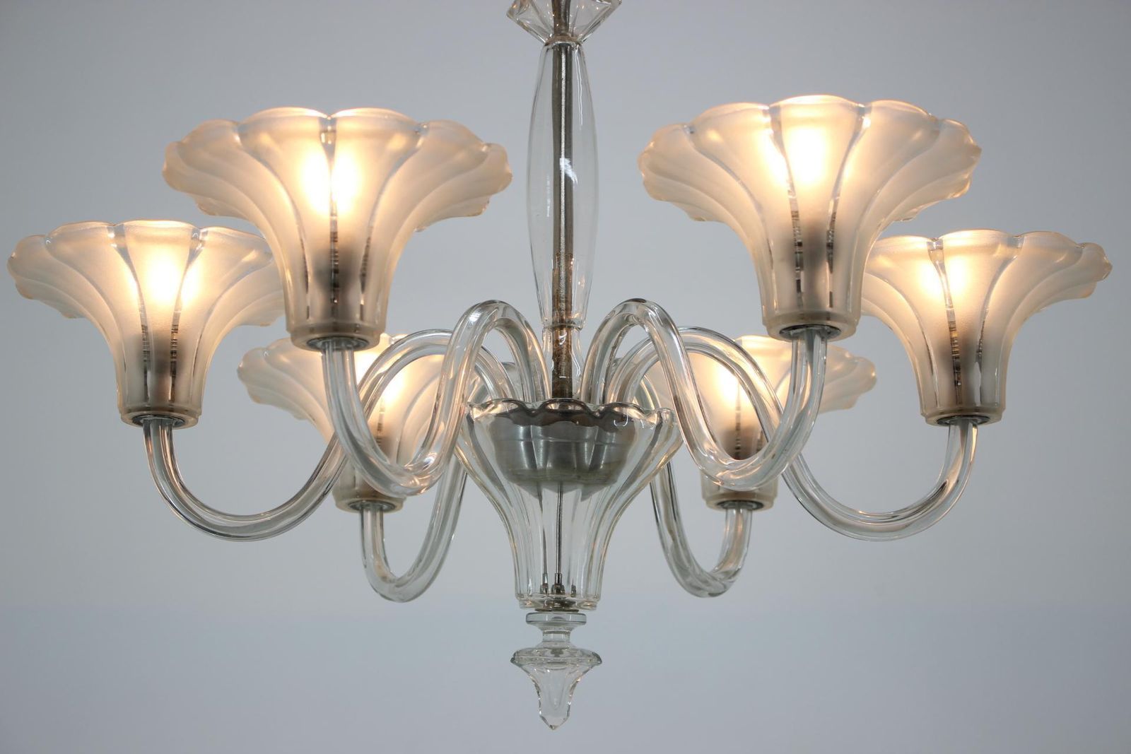 Set Of Two Big Prestige Beautiful Art Deco Glass Chandeliers, 1920s photo furniture