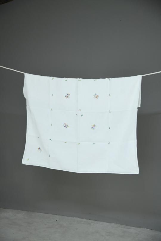 Vintage Square Tablecloth Embroidered Flower Baskets photo 65.0
