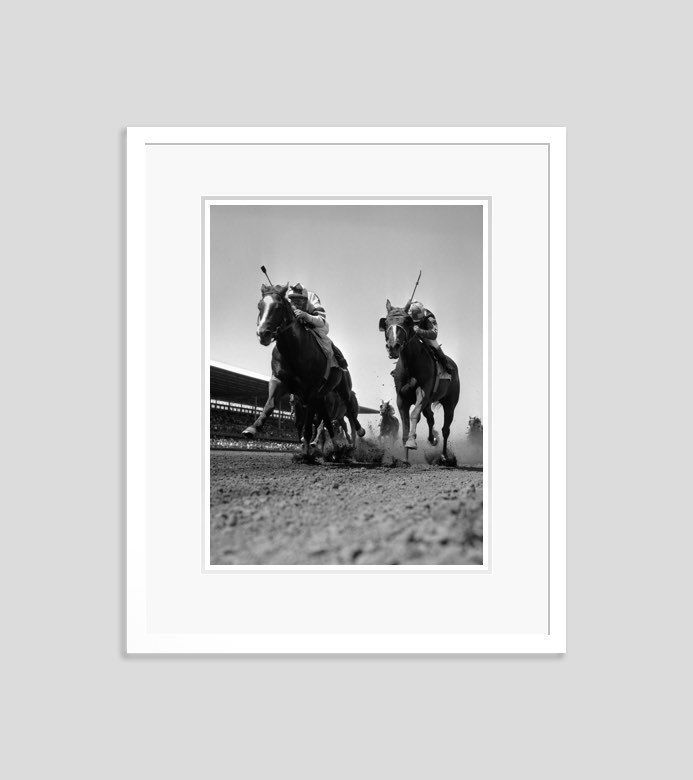'Horse Race' Circa 1960 Archival Pigment Print Framed In White
