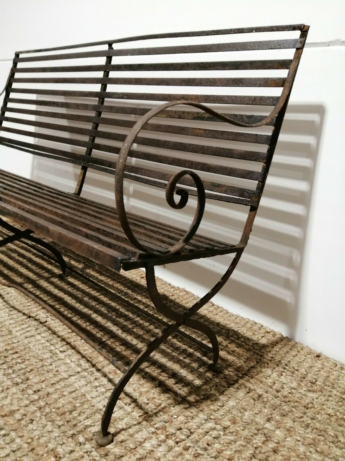 Antique Victorian Cast Iron Strap Bench photo vintage