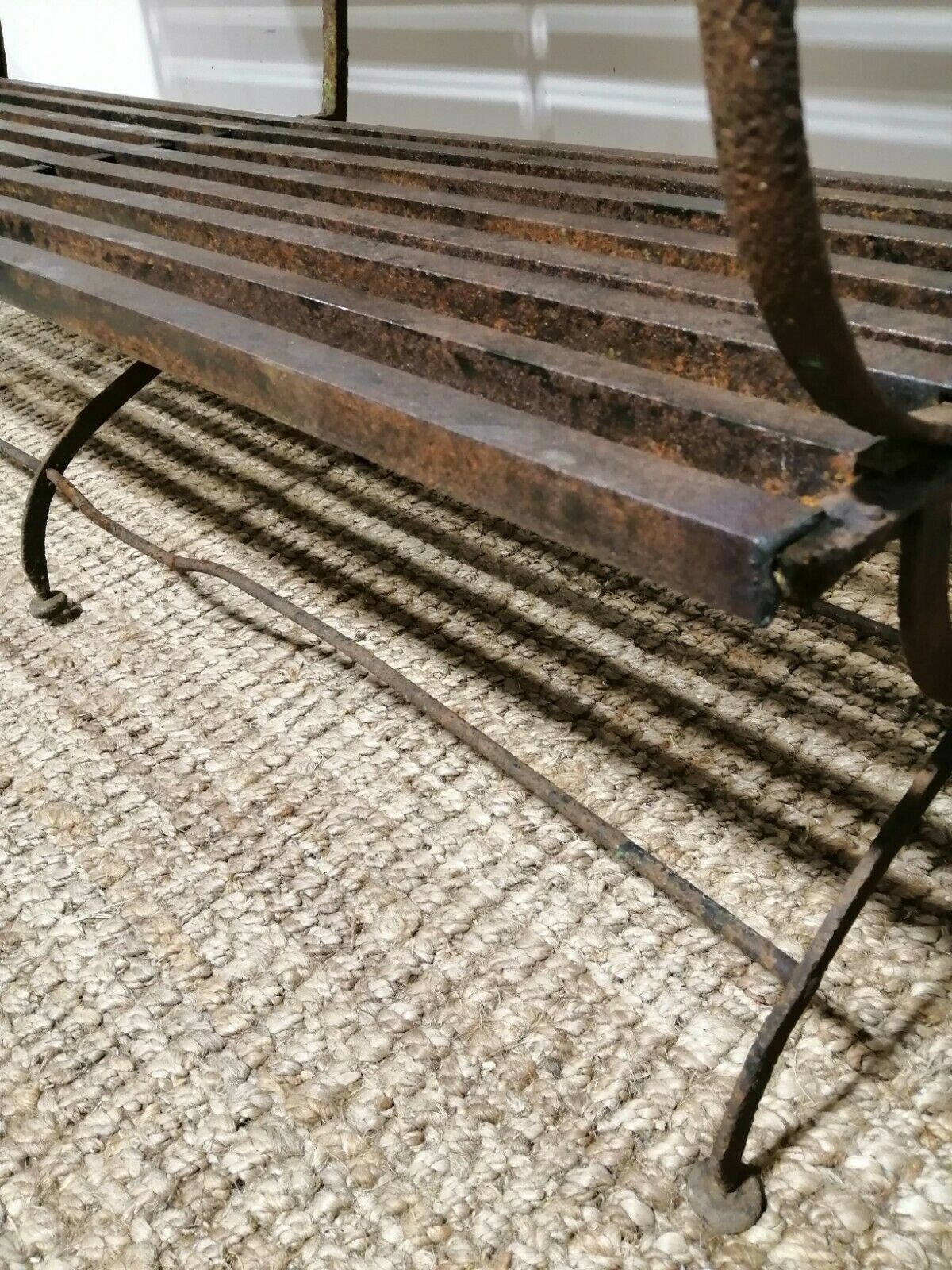 photo for sale Antique Victorian Cast Iron Strap Bench