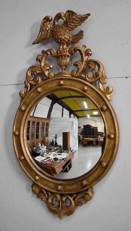 Old Fashioned Golden Wood Witch Mirror Late 19th Century