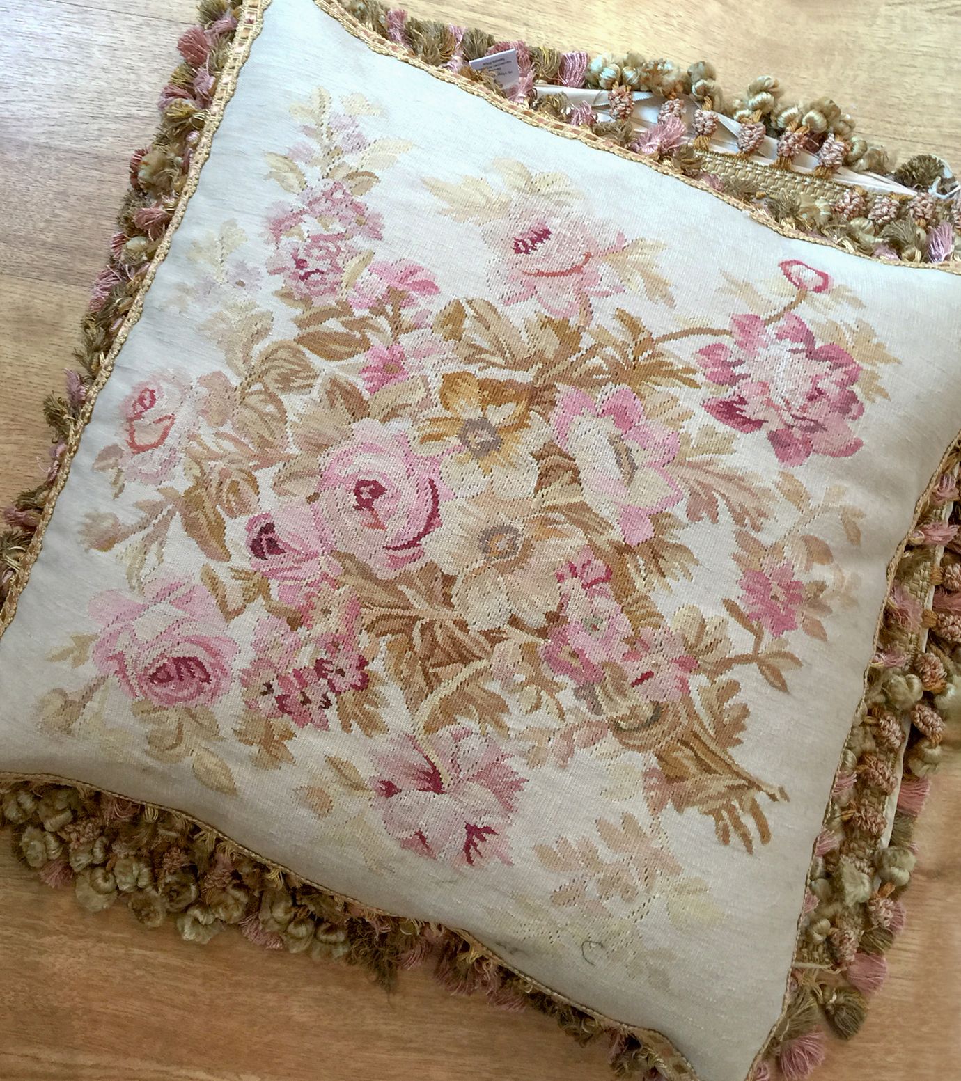 French Aubusson Style Cushion Cover, Handwoven Oriental Wool Scatter Cushion