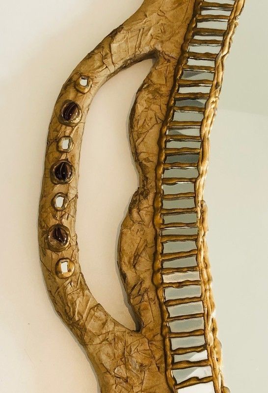 By Catherine David. Unusual Mirror Made Of Paper Mache And Mirror Marquetry And Incrustations. Signed. French. Circa 1970 photo for sale