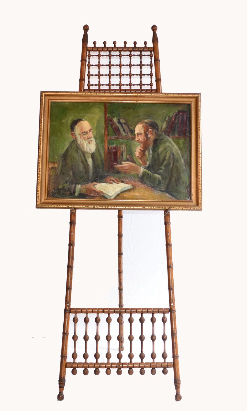 Oil Painting Jew And Rabbi Portrait Antique Yiddish Judaic Art 1930 photo for sale
