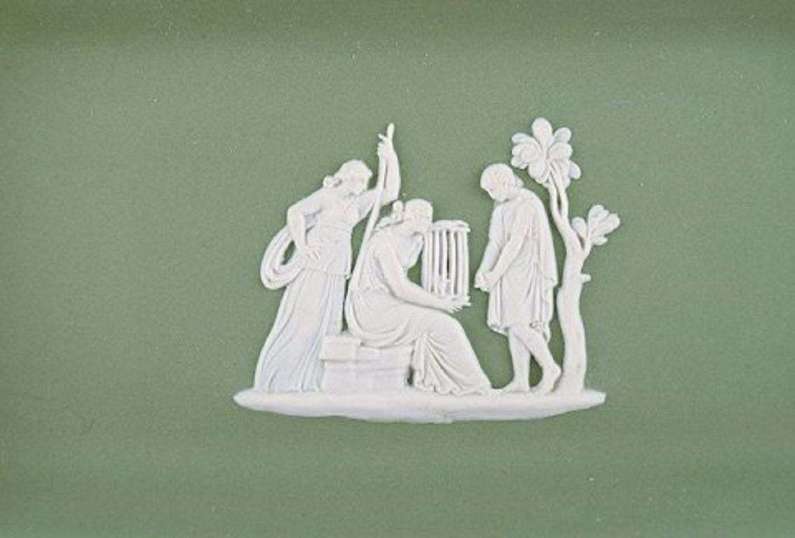 Wedgwood, England, Small Dish In Green Stoneware With Classicist Scenes photo for sale