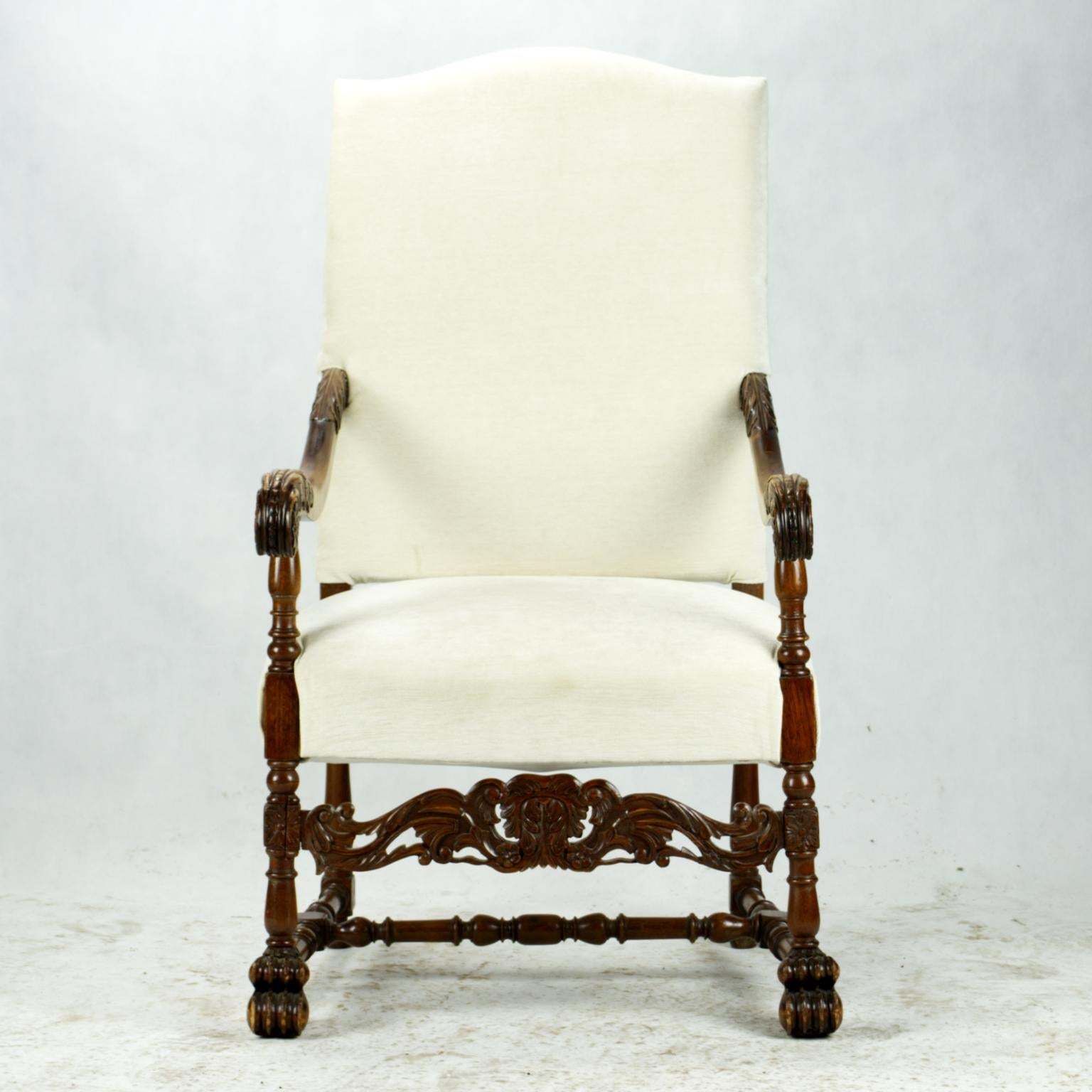 Antique Hand Carved Louis XIII Highback Armchair, 19th Century photo vintage