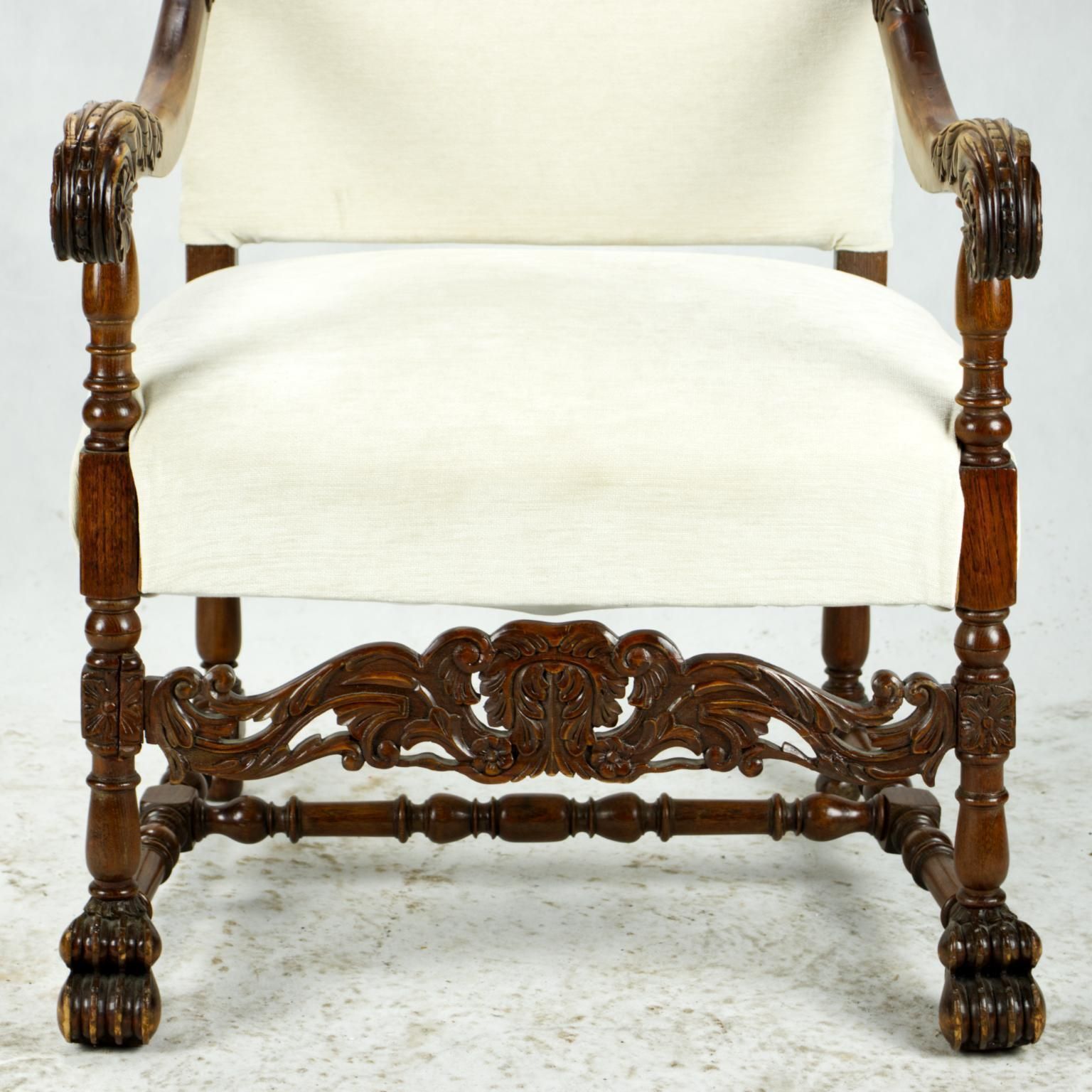 photo furniture Antique Hand Carved Louis XIII Highback Armchair, 19th Century