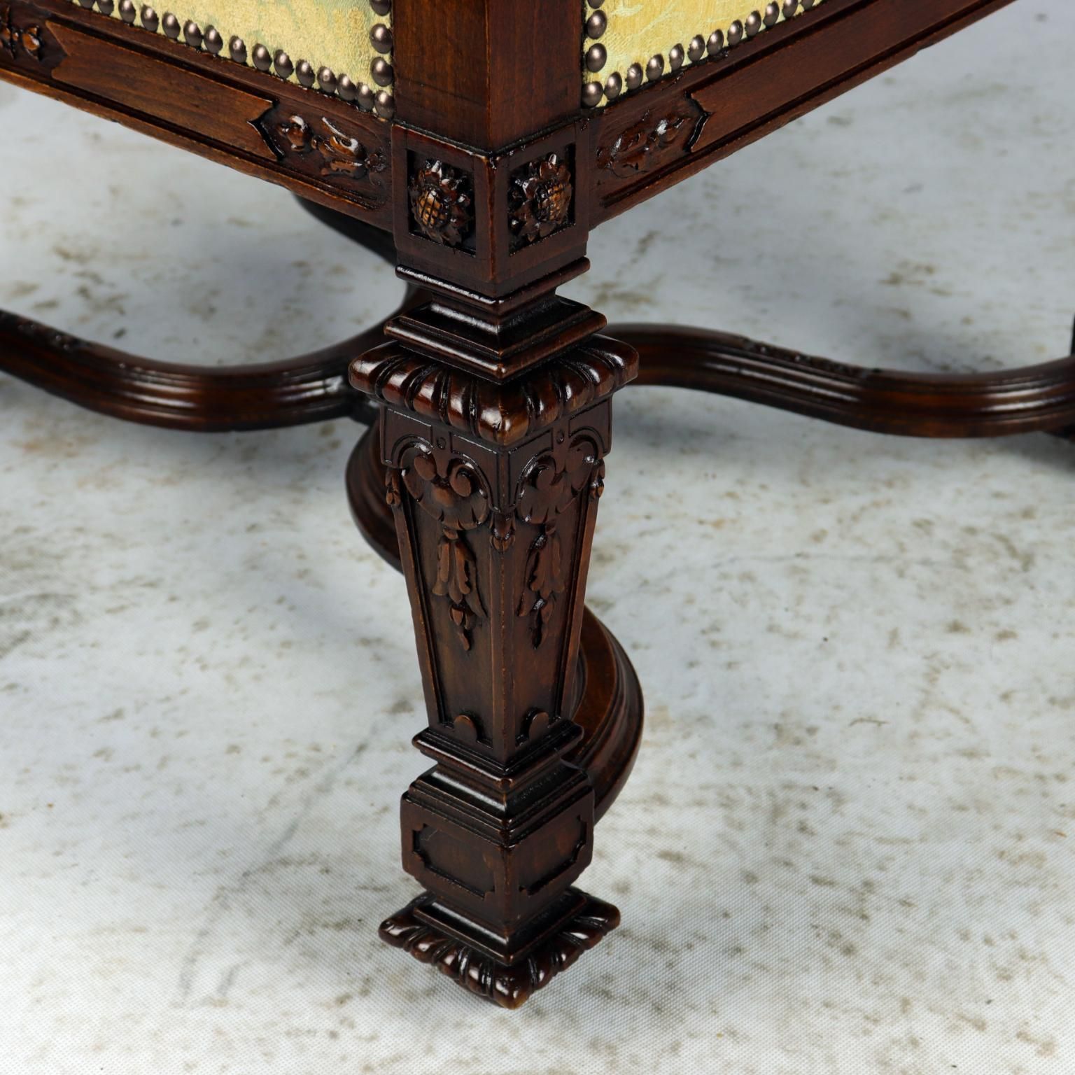 Fully Restored Hand Carved French Louis XIV Walnut Wingback Armchair, 1800s photo vintage