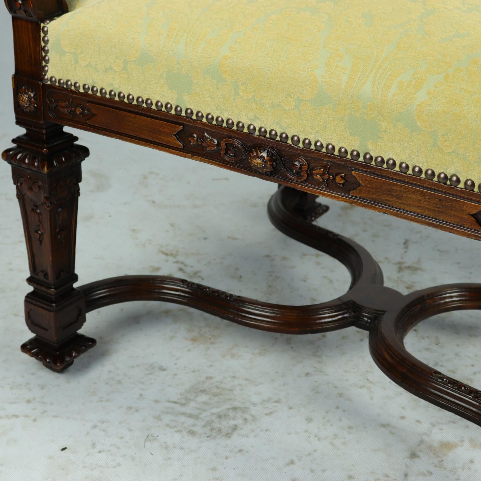 photo furniture Fully Restored Hand Carved French Louis XIV Walnut Wingback Armchair, 1800s