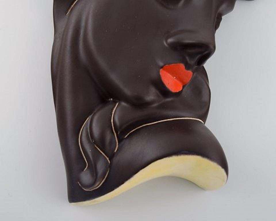 Ahr Keramik, Germany, Art Deco Female Face In Hand Painted Glazed Ceramics photo for sale