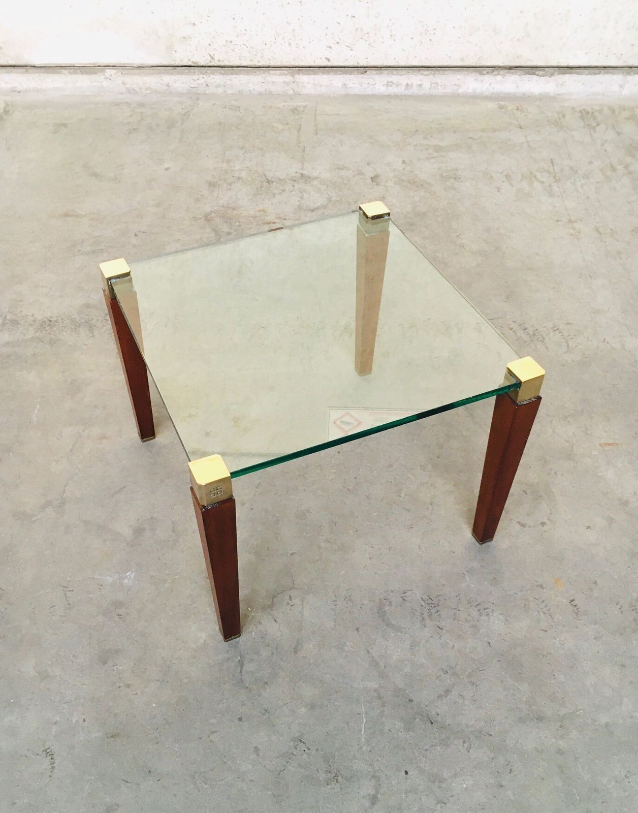Modernist Design Brass, Wood & Glass Side Table By Peter Ghyczy, 1980s photo Furniture