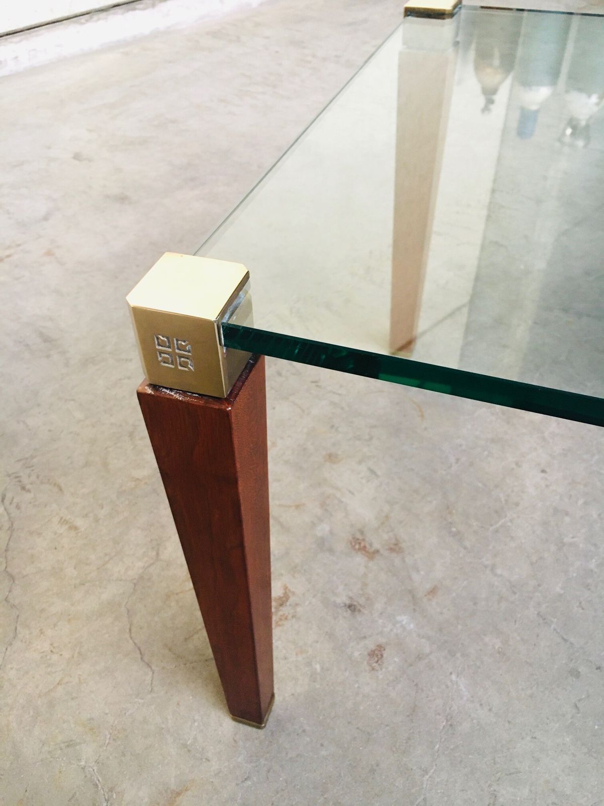 Modernist Design Brass, Wood & Glass Side Table By Peter Ghyczy, 1980s photo buy