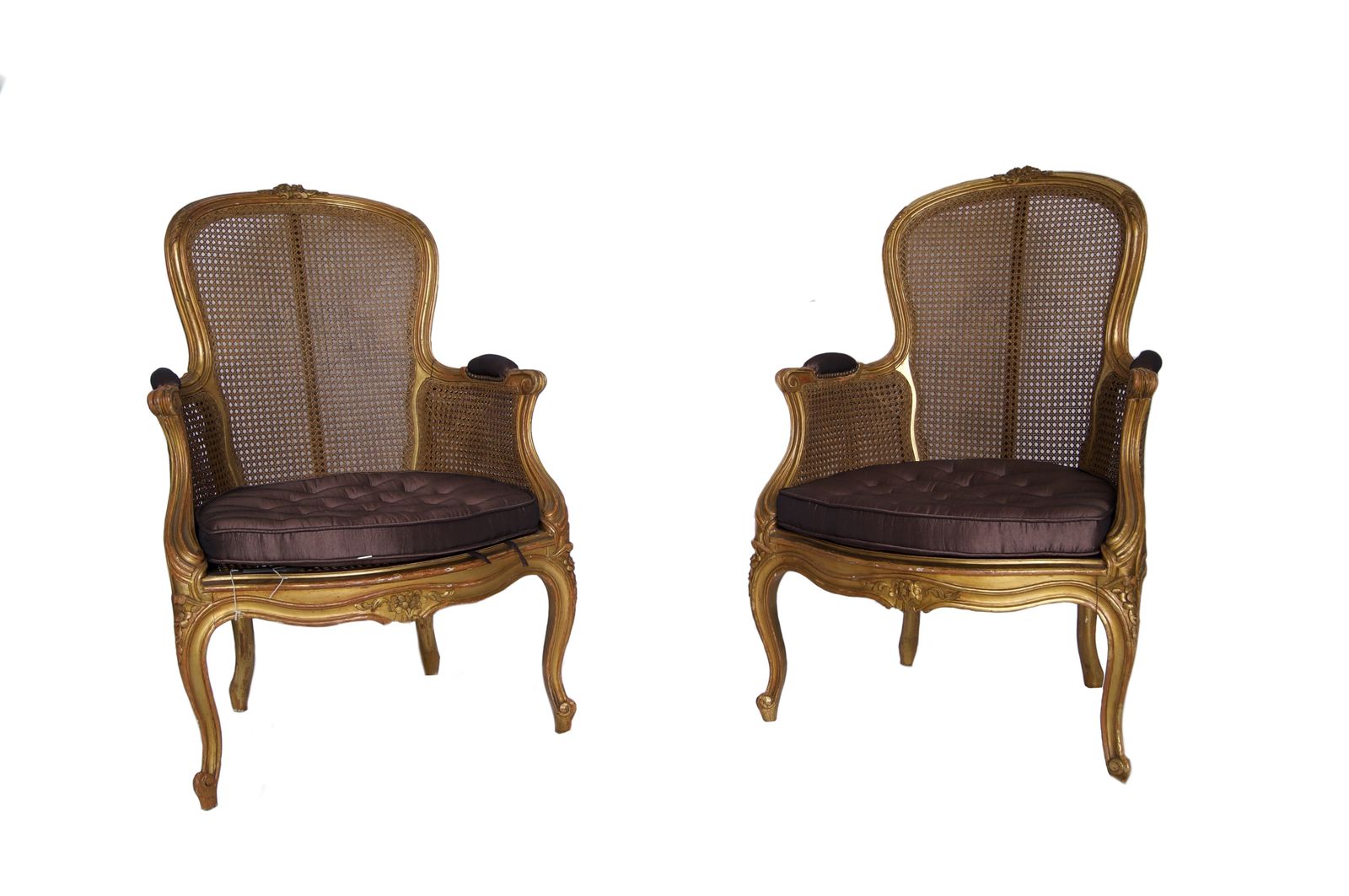 A Pair Of French Carved And Gilt Caned Armchairs, 19th Century