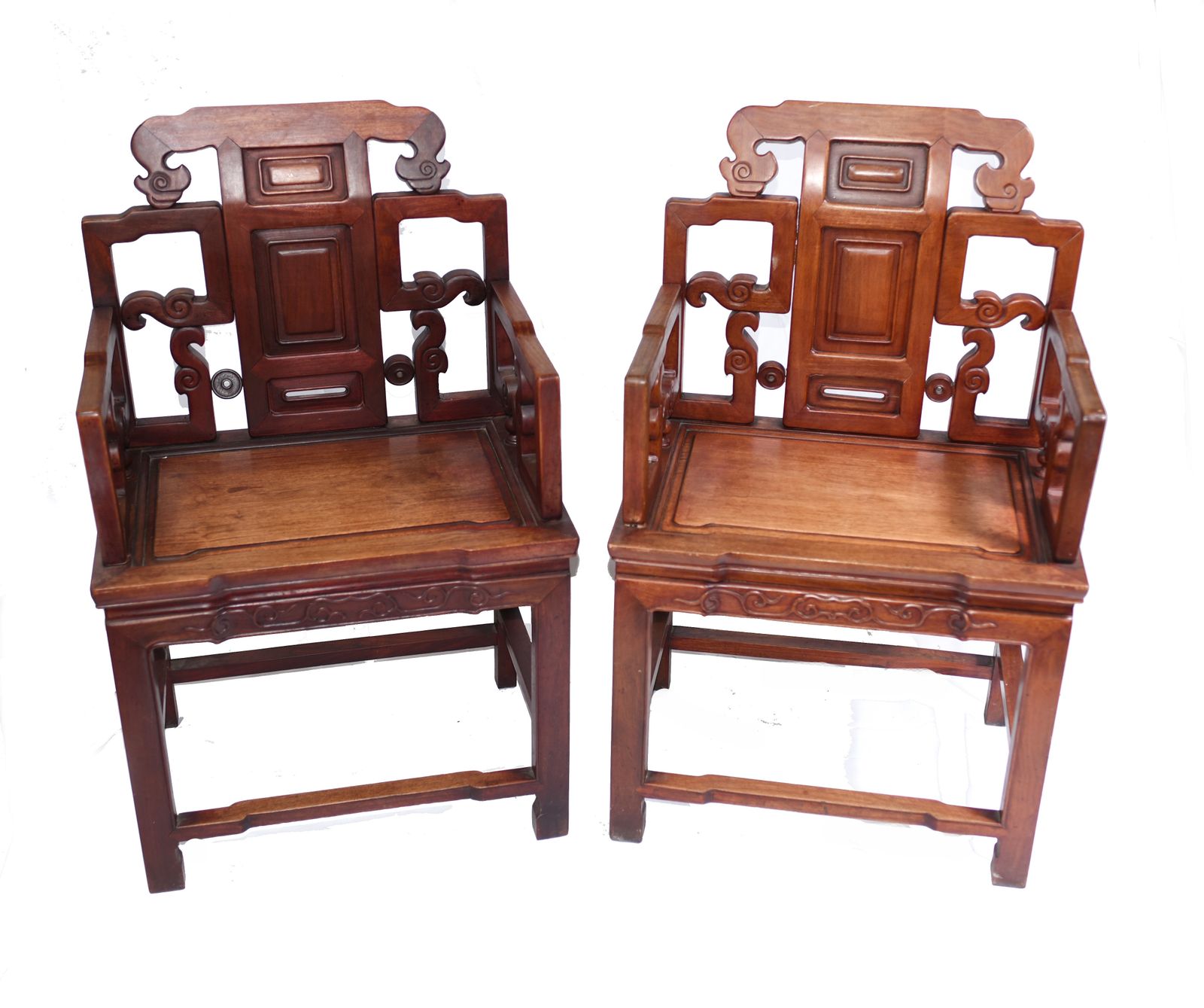 Pair Antique Chinese Arm Chairs   Hardwood Seats Interiors