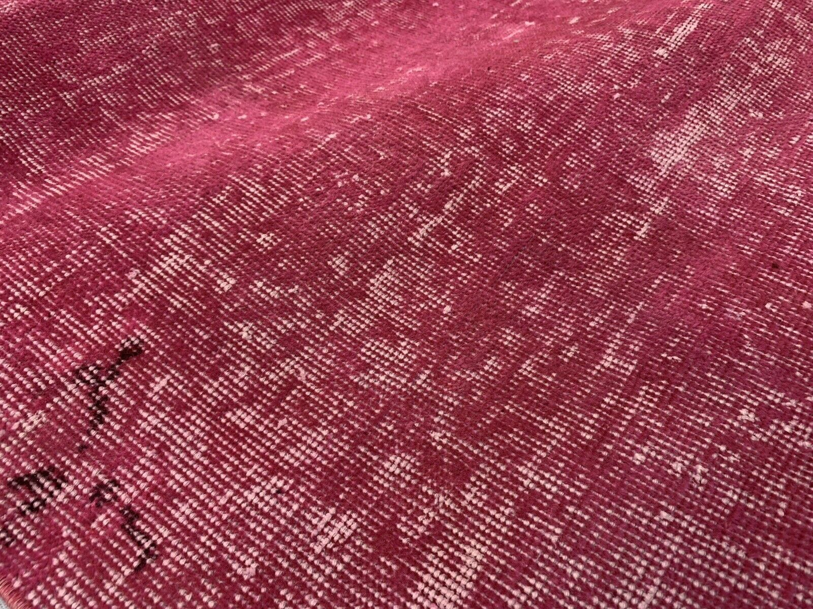 Distressed Turkish Narrow Runner Wool Vintage Rug, Over Dyed Pink photo buy