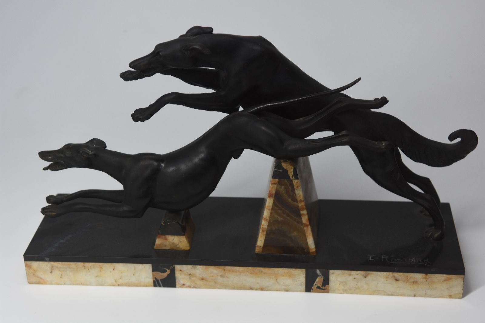 1930 Sculpture Of Irénée Rochard With Greyhound Racing Dogs