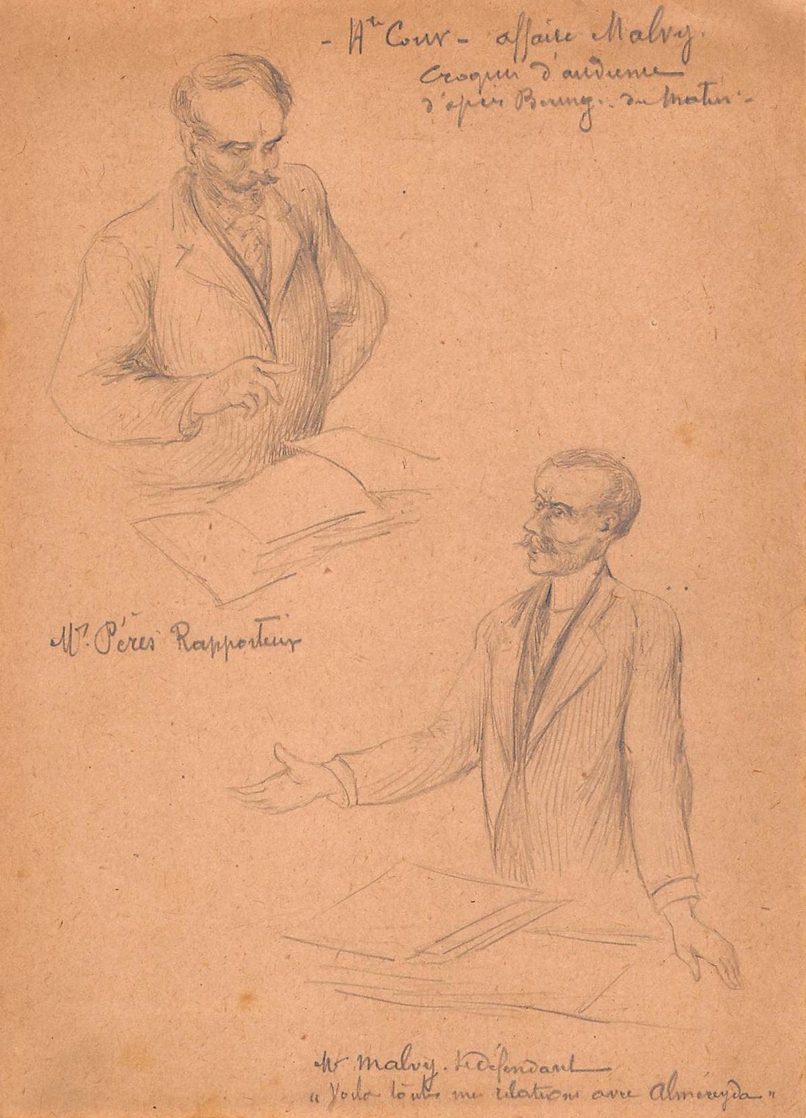 Series Of 13 Courtroom Drawings II Ird Republic The Malvy Case photo vintage