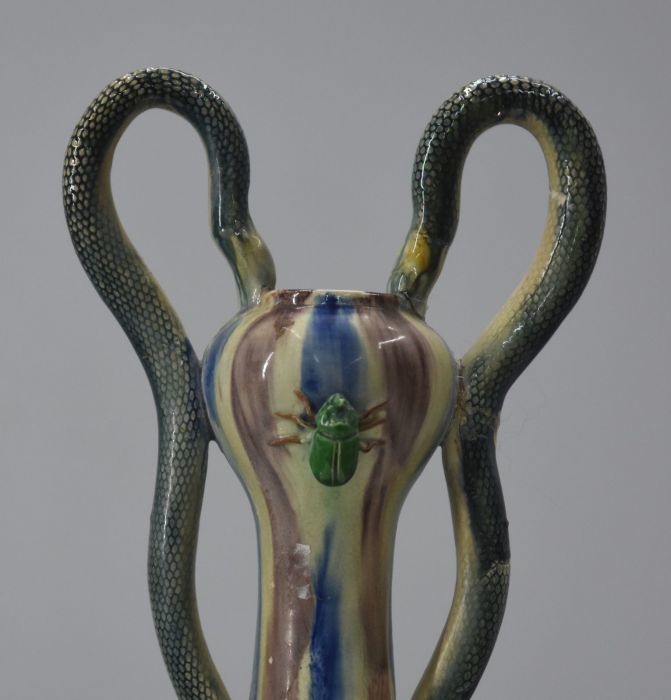 Ceramic Vase With Snake In The Spirit Of Bernard Palissy photo for sale
