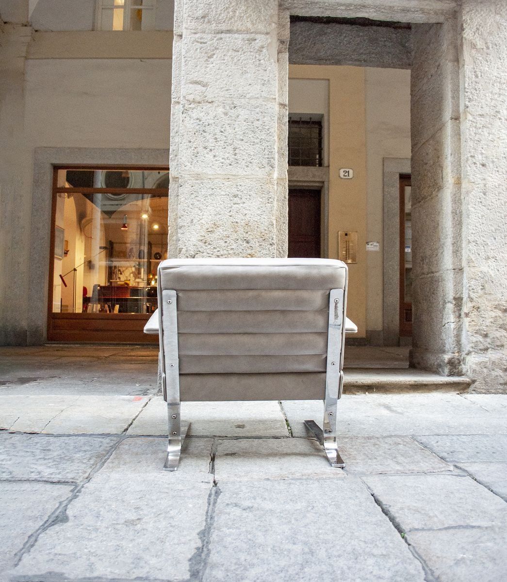 Stalen Fauteuil Met Leren Bekleding, Jaren 1970 photo vintage