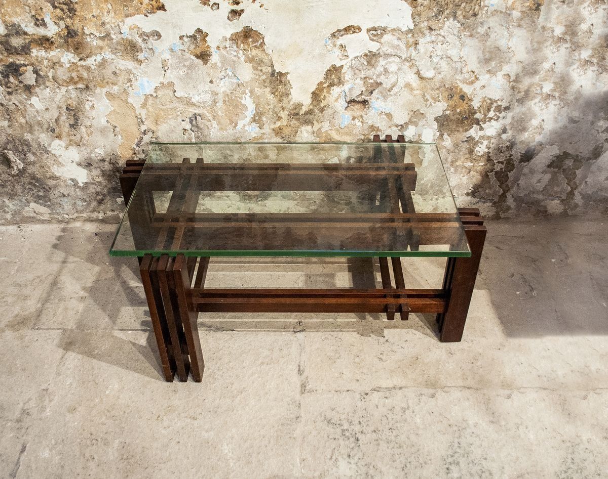 Coffee Table With Wooden Base And Glass Top, Italy, 1950s photo 3106.48