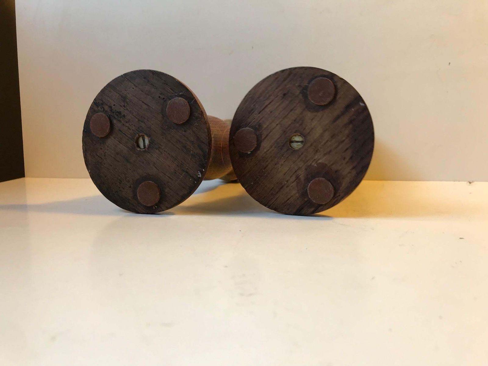 Vintage Danish Church Candleholders In Oak And Bronze, 1950s, Set Of 2 photo vinterior