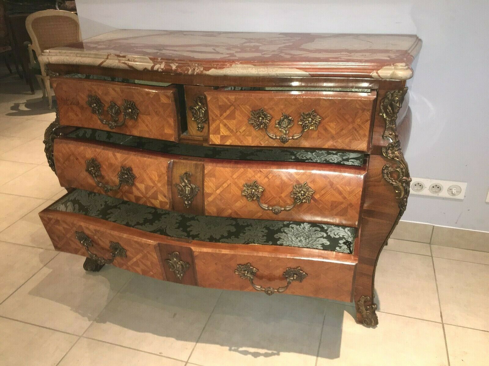 Louis XIV Style Tomb Chest Of Drawers Marquetry Chest Of Drawers Curved Chest Of Drawers Desk photo furniture