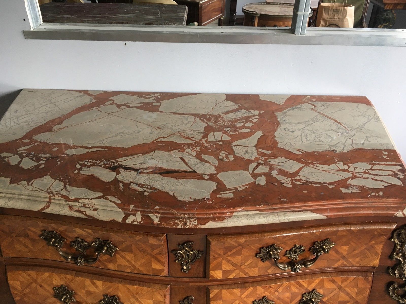photo for sale Louis XIV Style Tomb Chest Of Drawers Marquetry Chest Of Drawers Curved Chest Of Drawers Desk