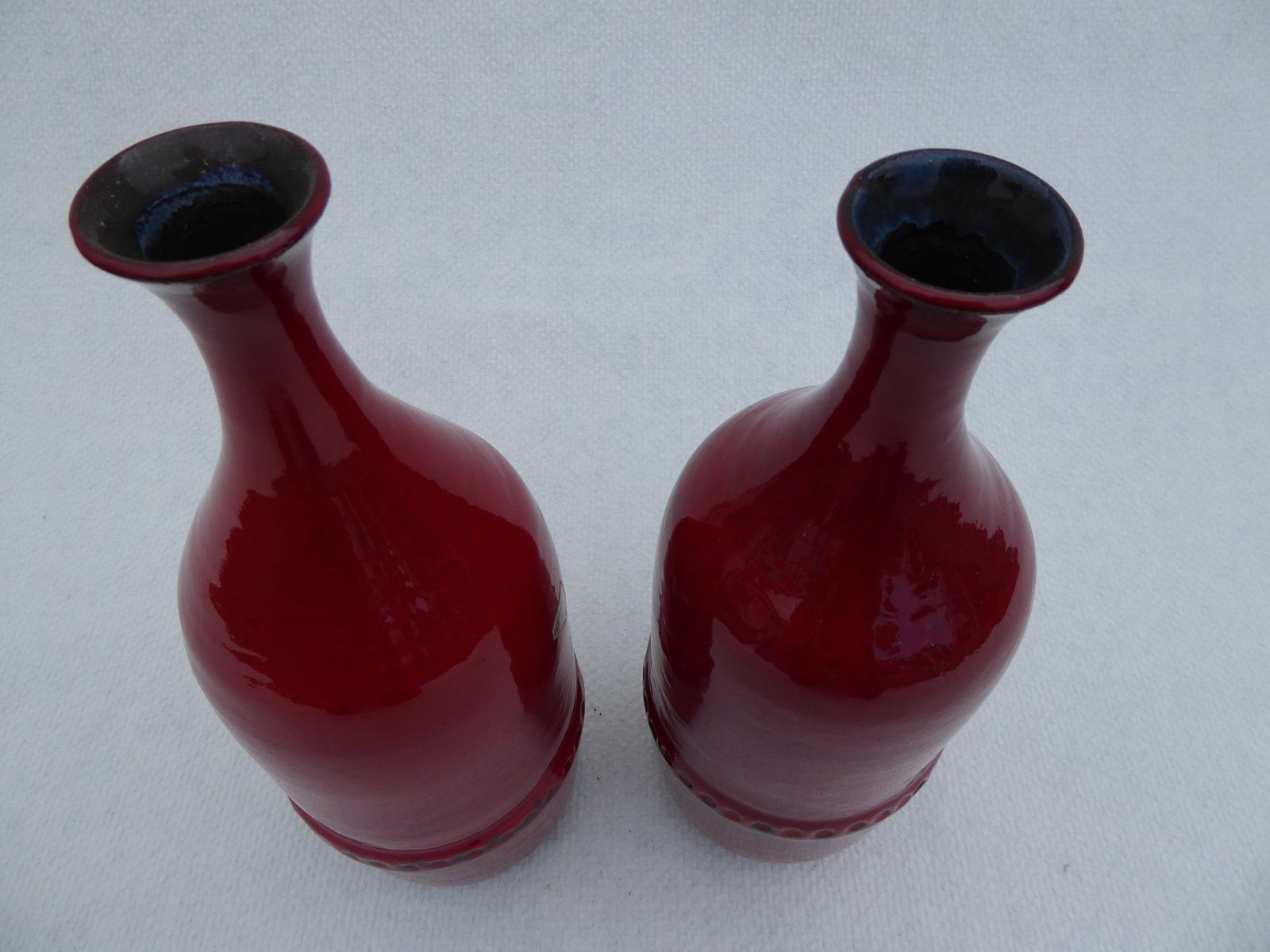 Mid Century Belgian Eeklo Red Glazed Vases By Leon Goossens, 1960s, Set Of 2 photo Home Decor