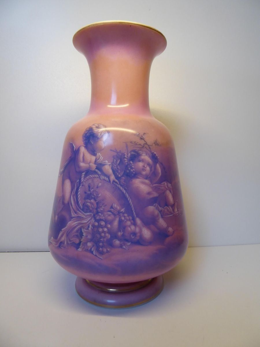 Large Antique Hand Painted Opaline Glass Vase photo vinterior