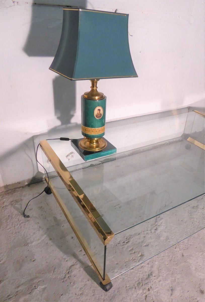 Large Glass & Gilded Brass Coffee Table By Pierangelo Gallotti For Gallotti & Radice, 1970s photo Furniture