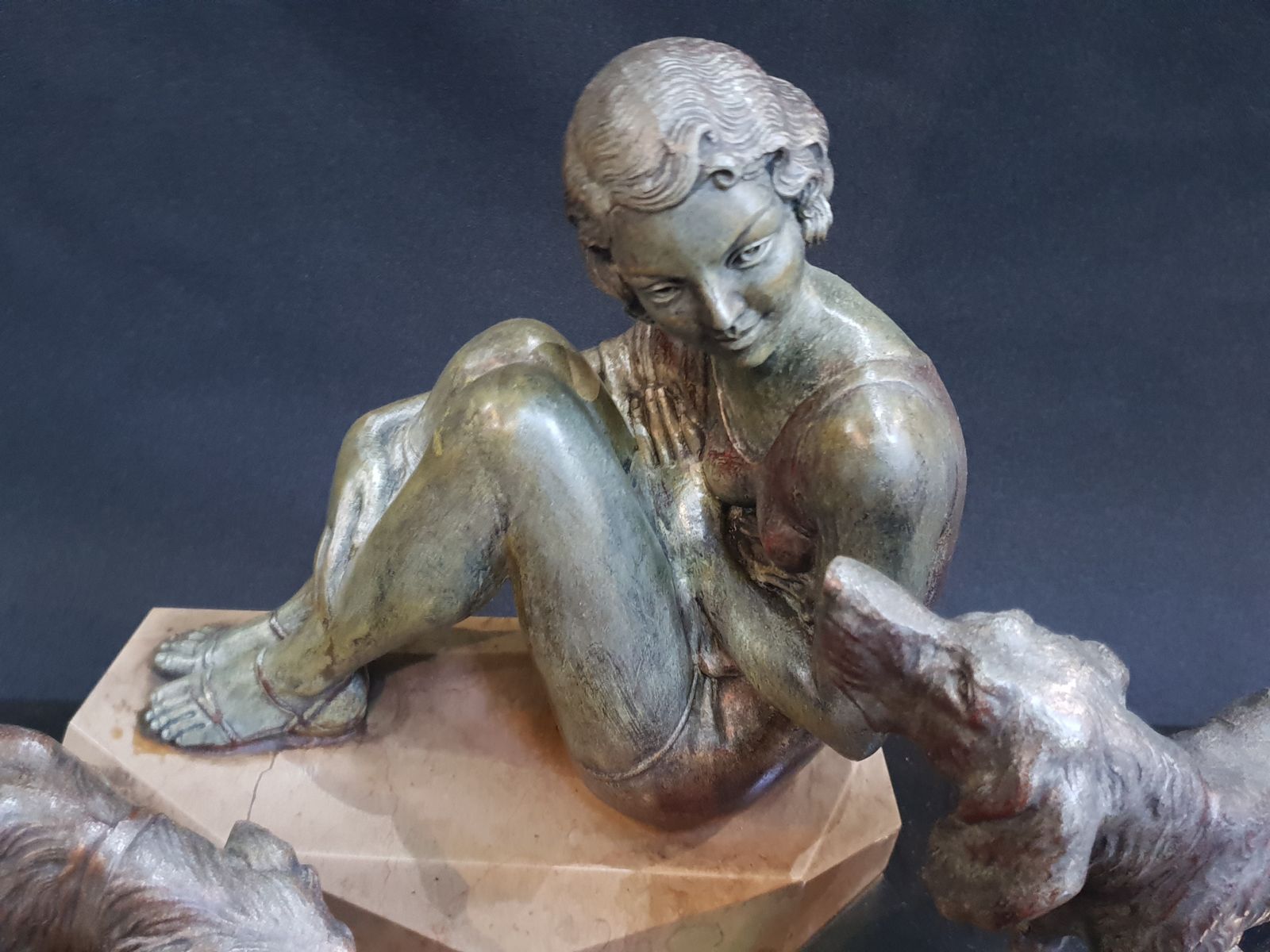 Art Deco Sculpture Of A Girl Walking The Dogs photo furniture