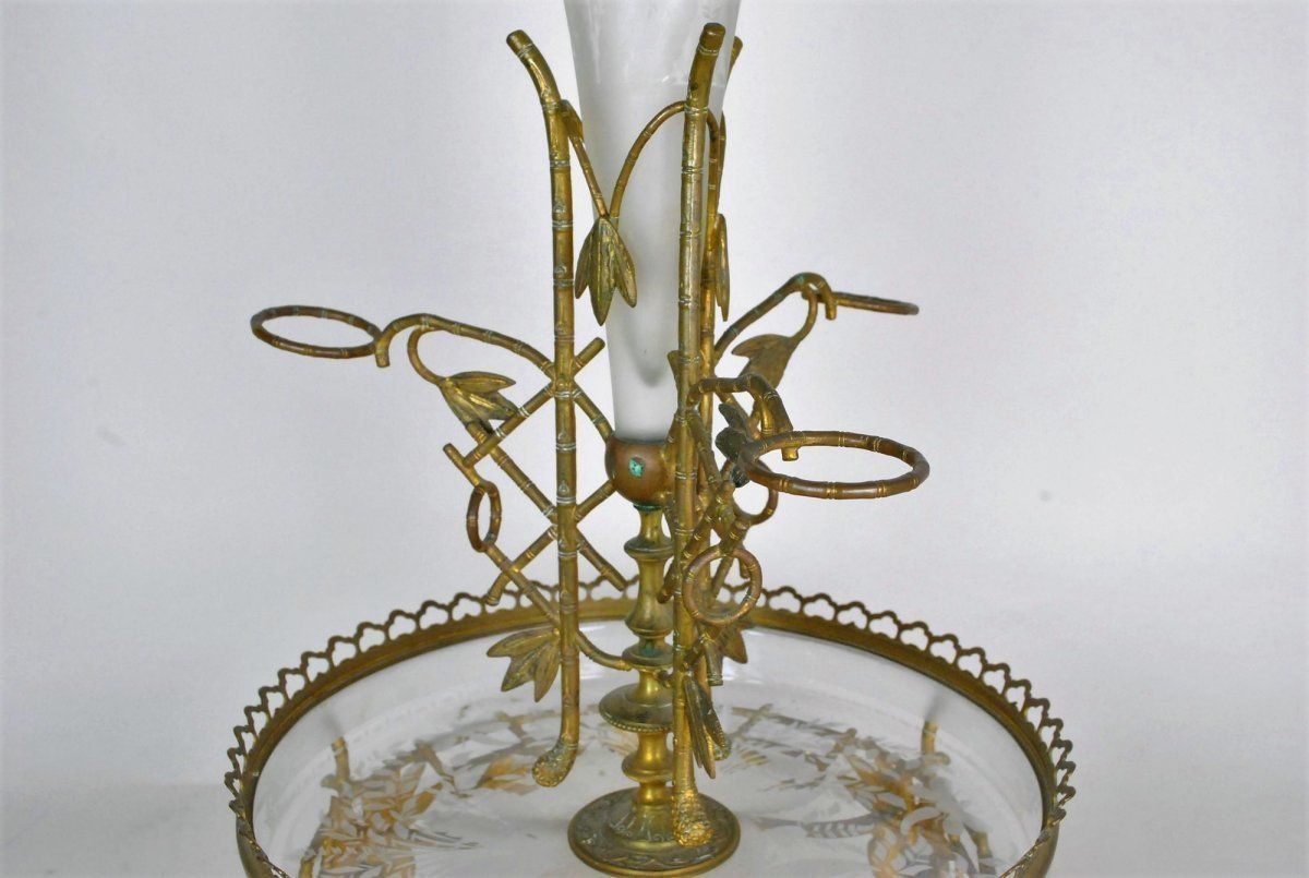 Tafelstuk in brons en glas, bamboe en olifantenkoppen, toegeschreven aan Giroux, 19e eeuw photo vintage