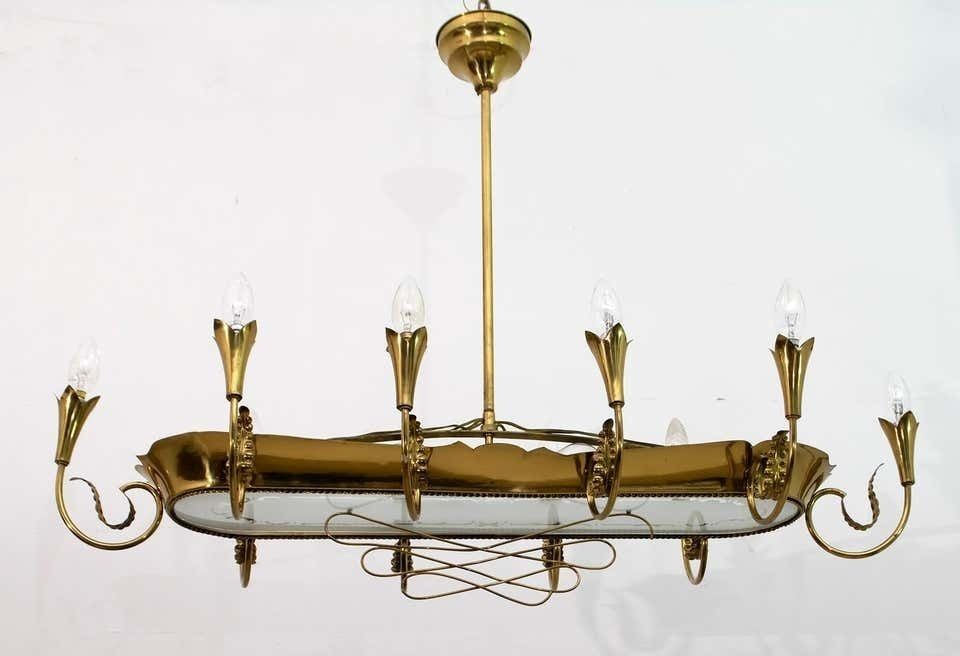 After Pietro Chiesa Mid Century Italian Brass 12 Lights Candelier Fontana Arte 40s